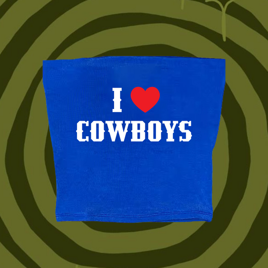 I Love Cowboys Tube Top Light Blue Shirts & Tops PinkLimes Trending Streetwear
