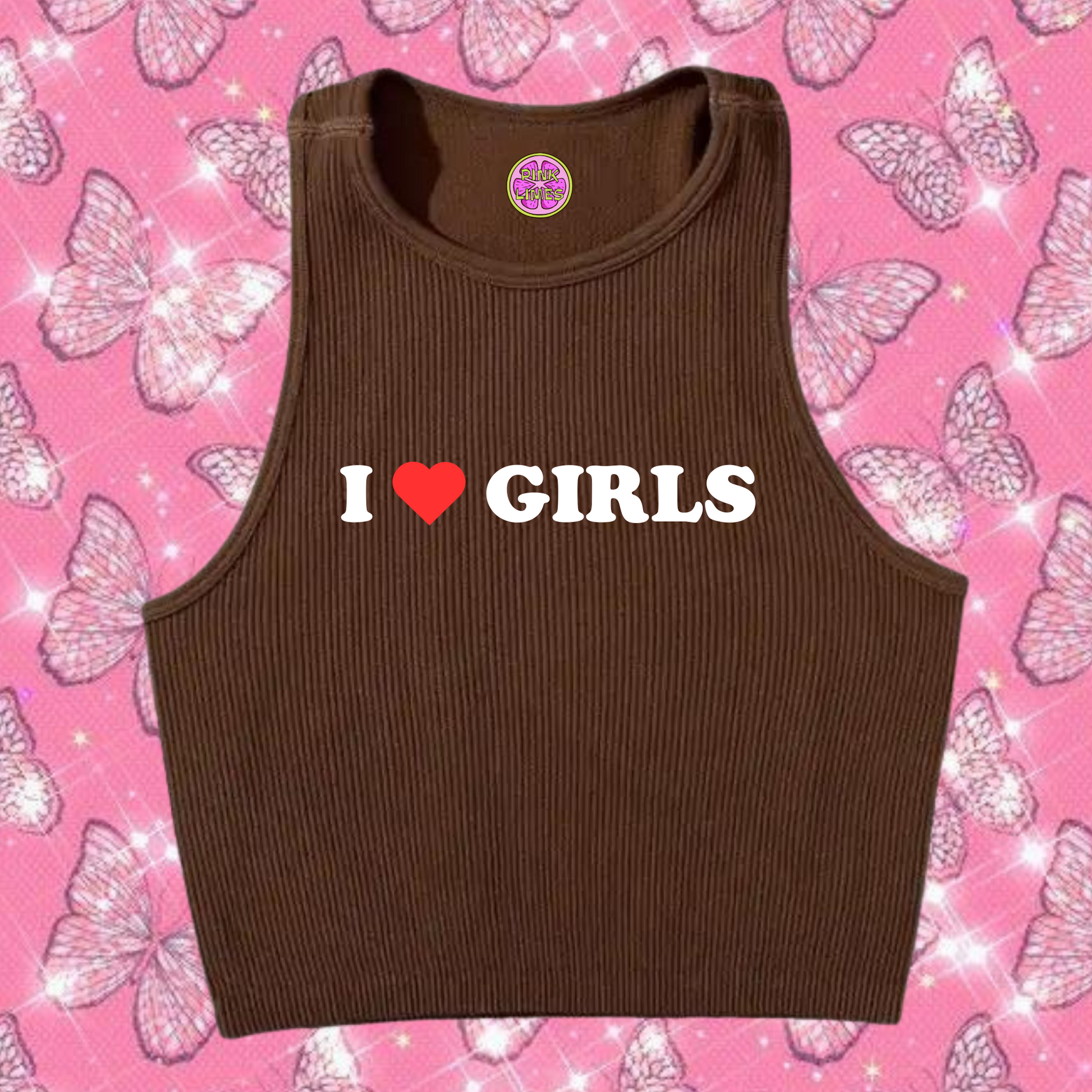 I Love Girls Crop Tank Top Brown Shirts & Tops PinkLimes Trending Streetwear