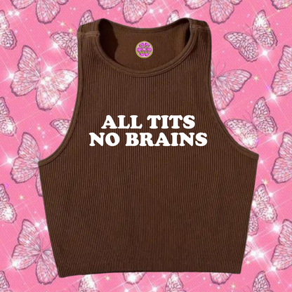 All Tits No Brains Crop Tank Top Brown Shirts & Tops PinkLimes Trending Streetwear