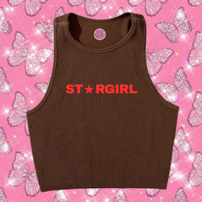 Star Girl Crop Tank Top Brown Shirts & Tops PinkLimes Trending Streetwear
