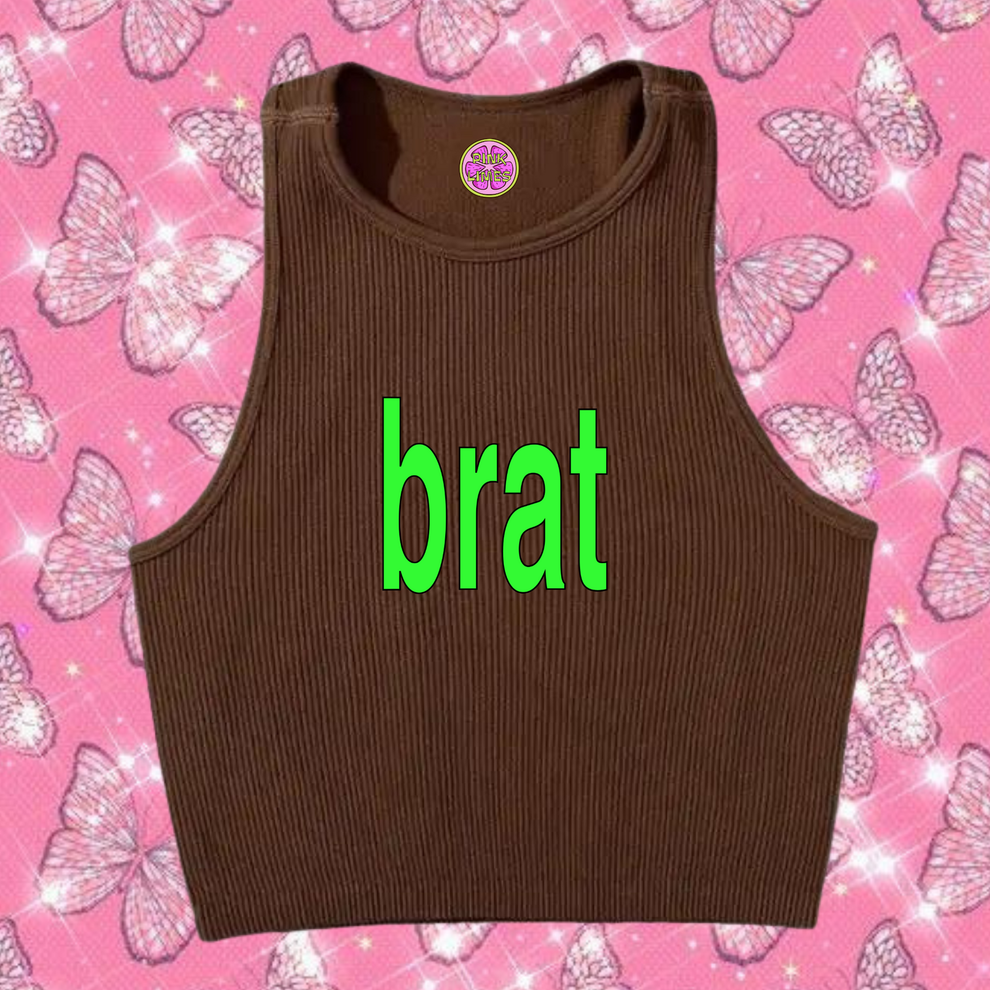 Brat Crop Tank Top Brown Shirts & Tops PinkLimes Trending Streetwear