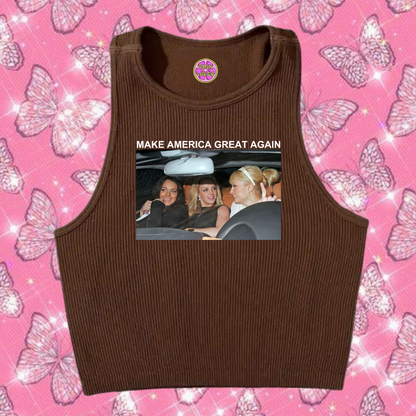 Make America Great Again Crop Tank Top Brown Shirts & Tops PinkLimes Trending Streetwear