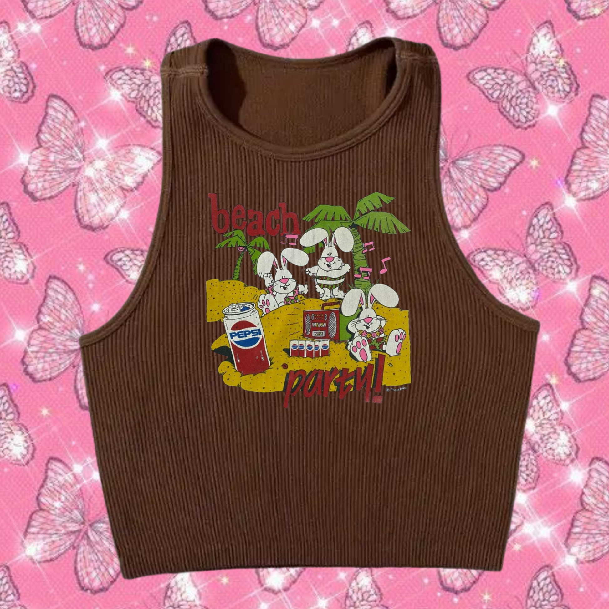 Beach Party Crop Tank Top Brown Shirts & Tops PinkLimes Trending Streetwear