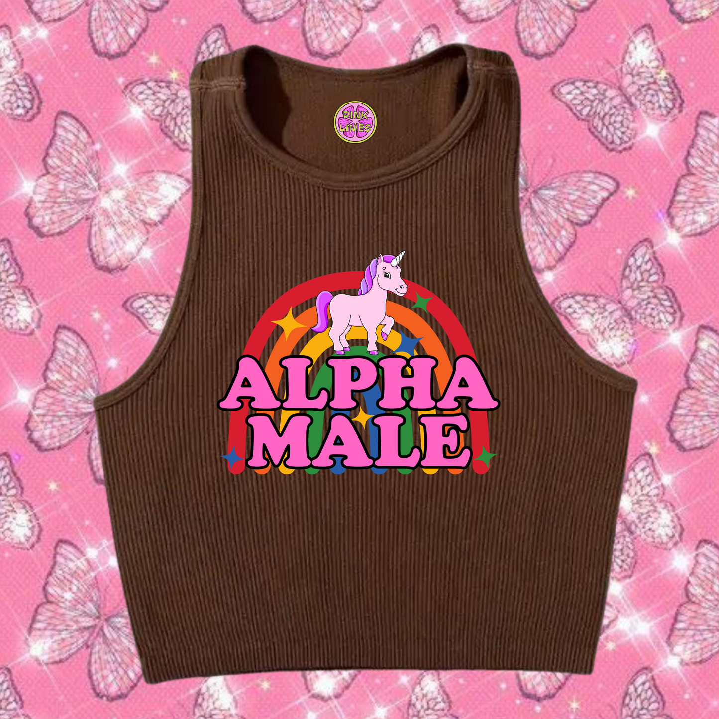 Alpha Male Crop Tank Top Brown Shirts & Tops PinkLimes Trending Streetwear