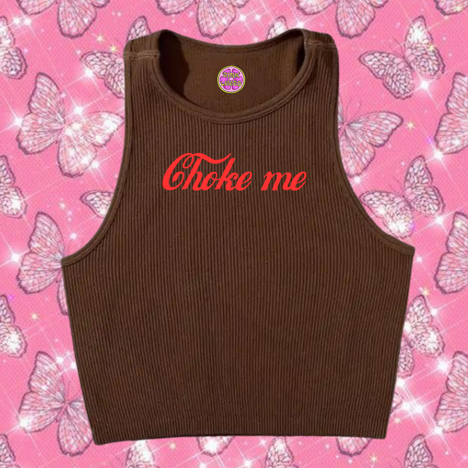 Choke Me Crop Tank Top Brown Shirts & Tops PinkLimes Trending Streetwear