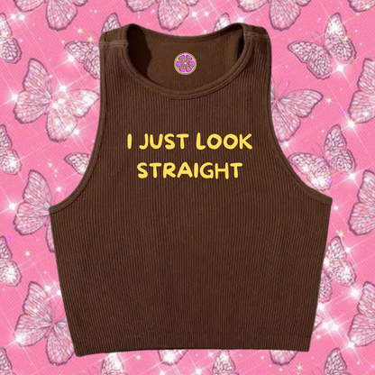 I Just Look Straight Crop Tank Top Brown Shirts & Tops PinkLimes Trending Streetwear