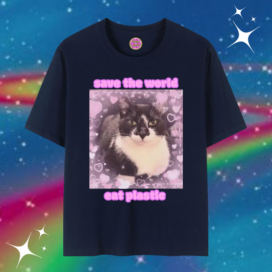 Save The World Eat Plastic Baggy Tee Navy Blue Shirts & Tops PinkLimes Trending Streetwear