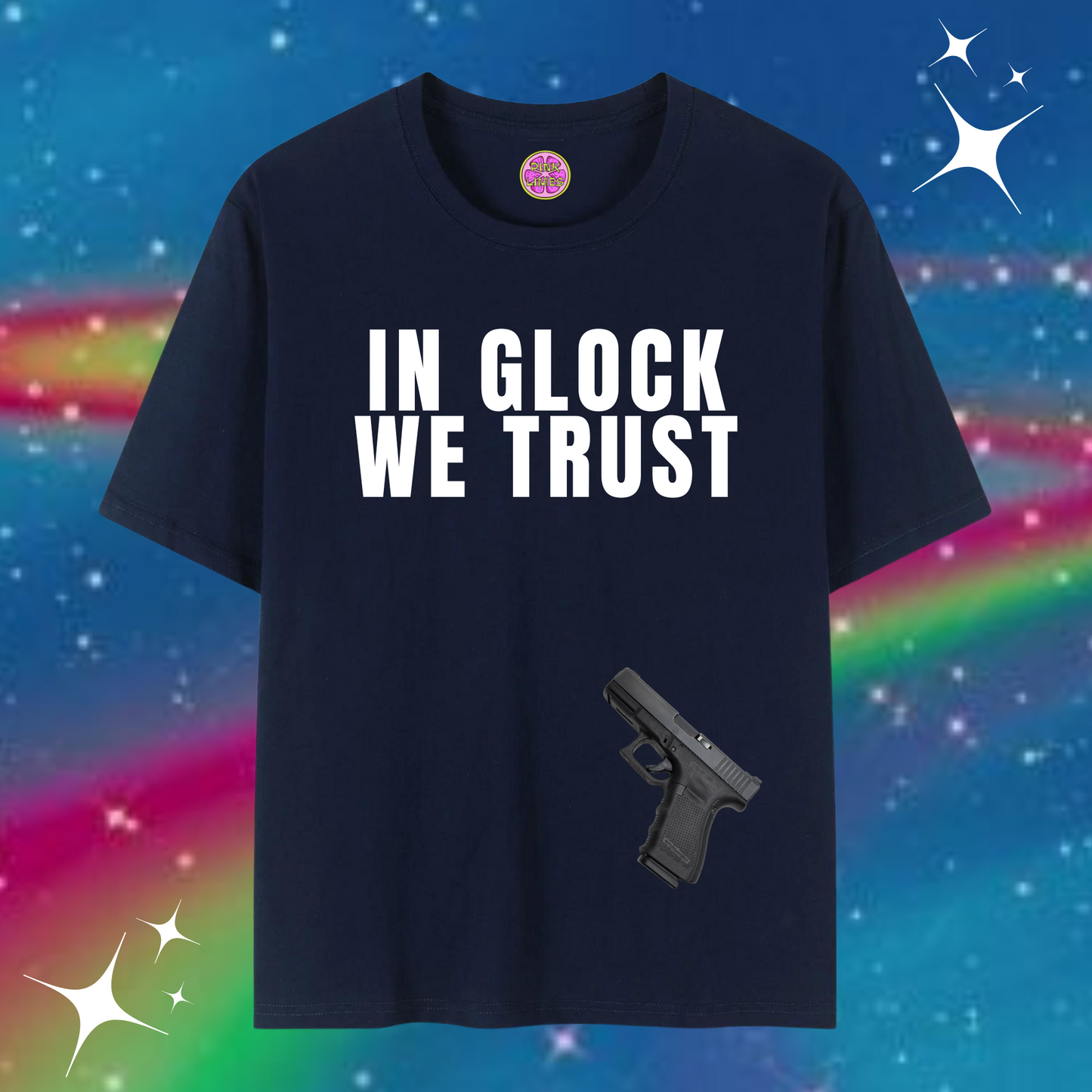 In Glock We Trust Baggy Tee Navy Blue Shirts & Tops PinkLimes Trending Streetwear