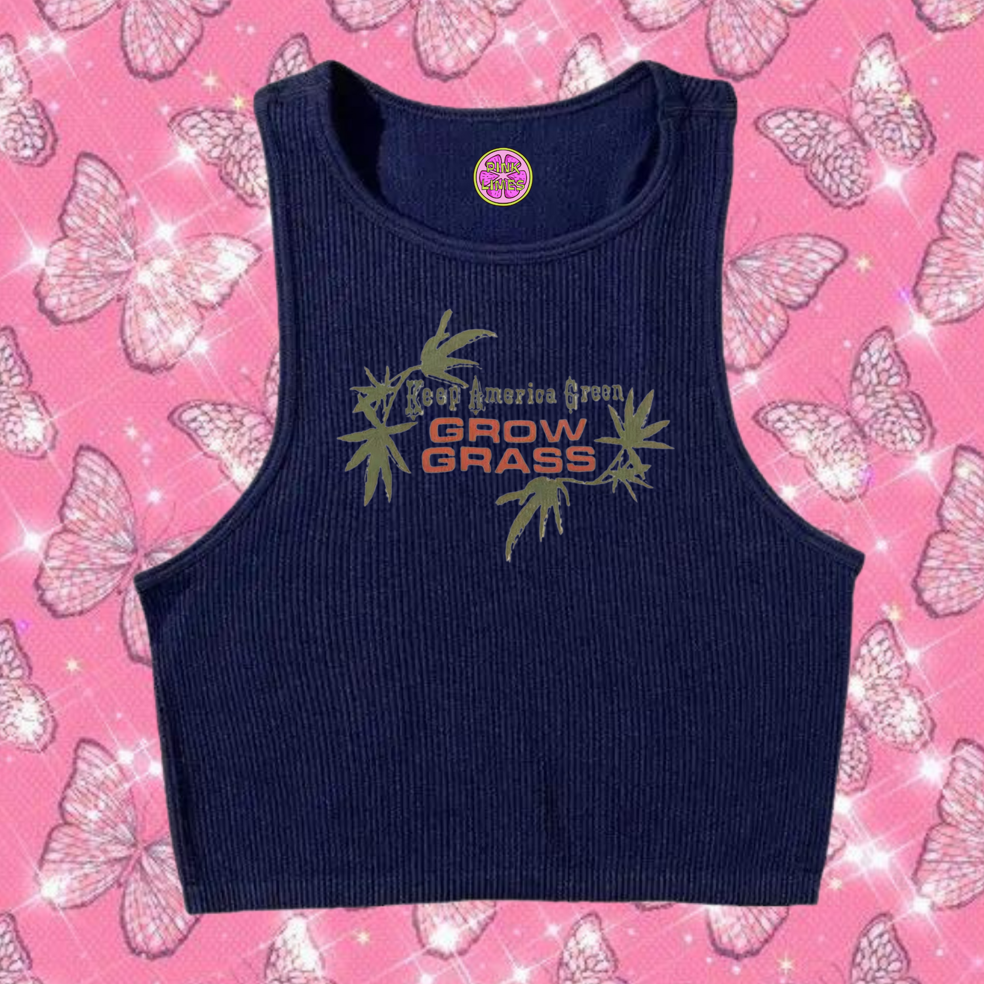 Grow Grass Crop Tank Top Navy Blue Shirts & Tops PinkLimes Trending Streetwear