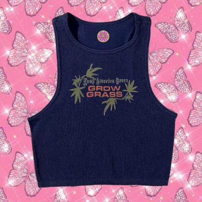 Grow Grass Crop Tank Top Navy Blue Shirts & Tops PinkLimes Trending Streetwear