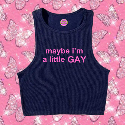 maybe i'm a little GAY Crop Tank Top Navy Blue Shirts & Tops PinkLimes Trending Streetwear