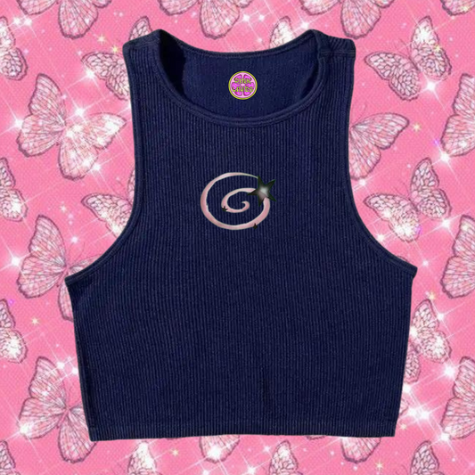 y2k Swirl Crop Tank Top Navy Blue Shirts & Tops PinkLimes Trending Streetwear