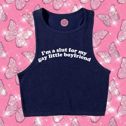 Sl*t For My Gay Little Crop Tank Top Navy Shirts & Tops PinkLimes Trending Streetwear