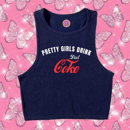 Pretty Girls Drink Diet Coke Crop Tank Top Navy Blue Shirts & Tops PinkLimes Trending Streetwear