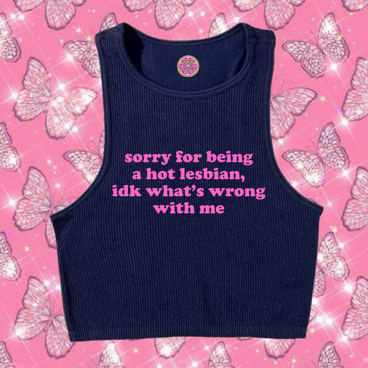 Sorry For Being A Hot Lesbian Crop Tank Top Navy Blue Shirts & Tops PinkLimes Trending Streetwear