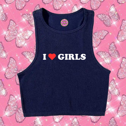 I Love Girls Crop Tank Top Navy Blue Shirts & Tops PinkLimes Trending Streetwear
