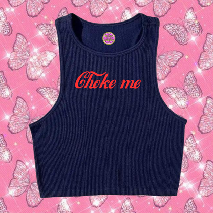 Choke Me Crop Tank Top Navy Blue Shirts & Tops PinkLimes Trending Streetwear