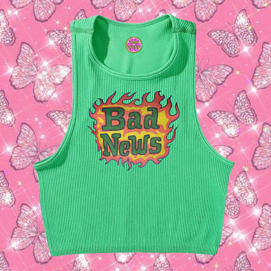 Bad News Crop Tank Top Emerald Green Shirts & Tops PinkLimes Trending Streetwear