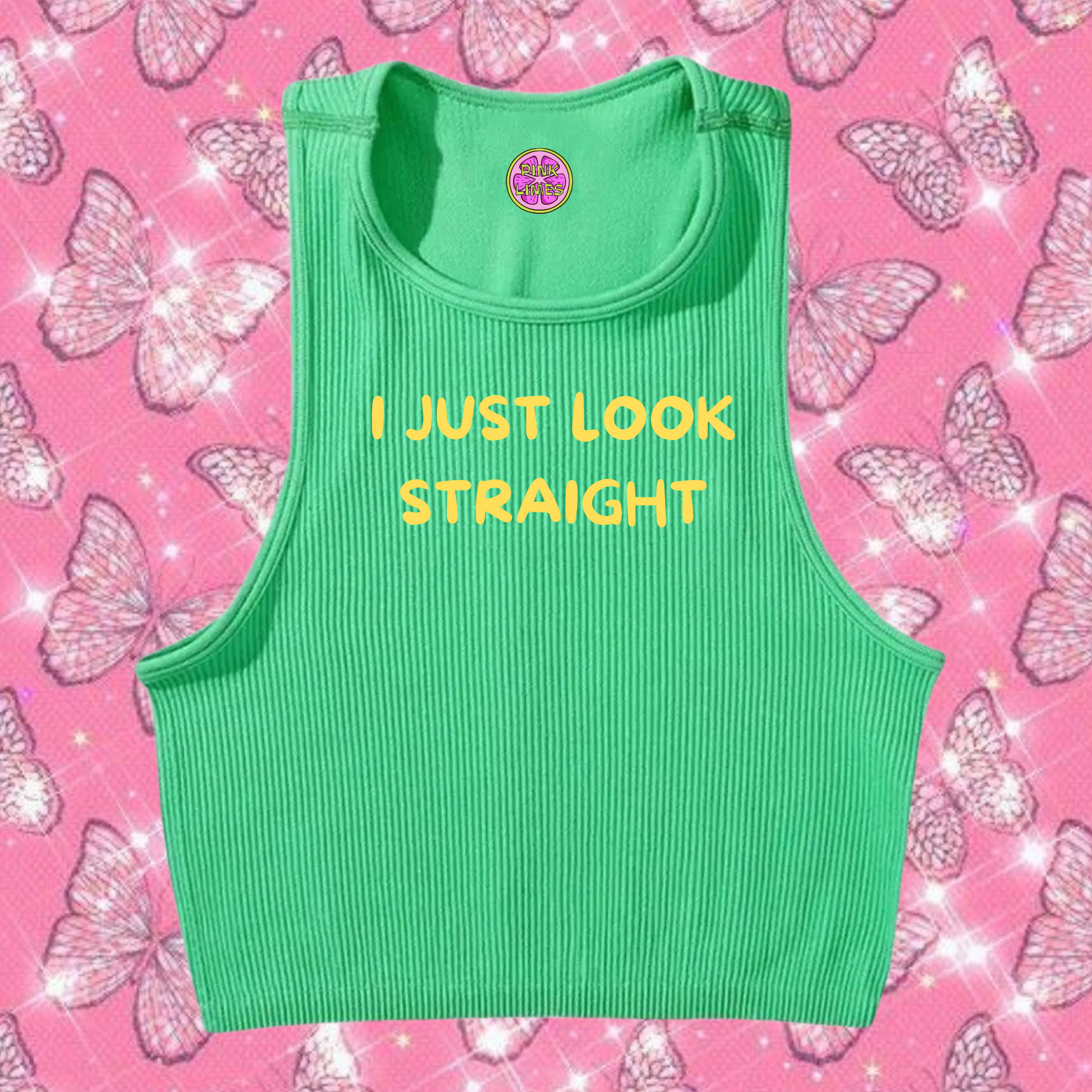 I Just Look Straight Crop Tank Top Emerald Green Shirts & Tops PinkLimes Trending Streetwear