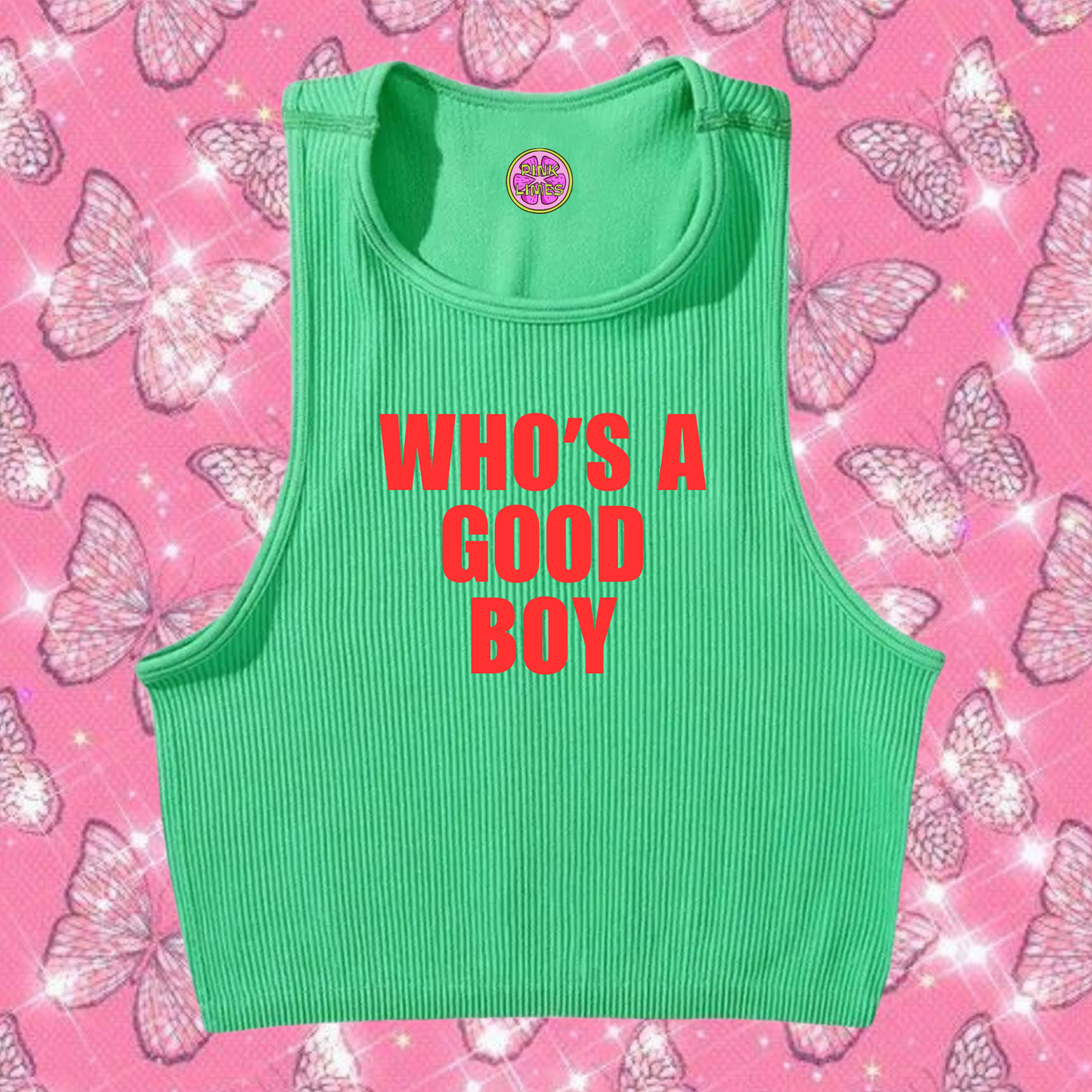 Who's A Good Boy Crop Tank Top Emerald Green Shirts & Tops PinkLimes Trending Streetwear
