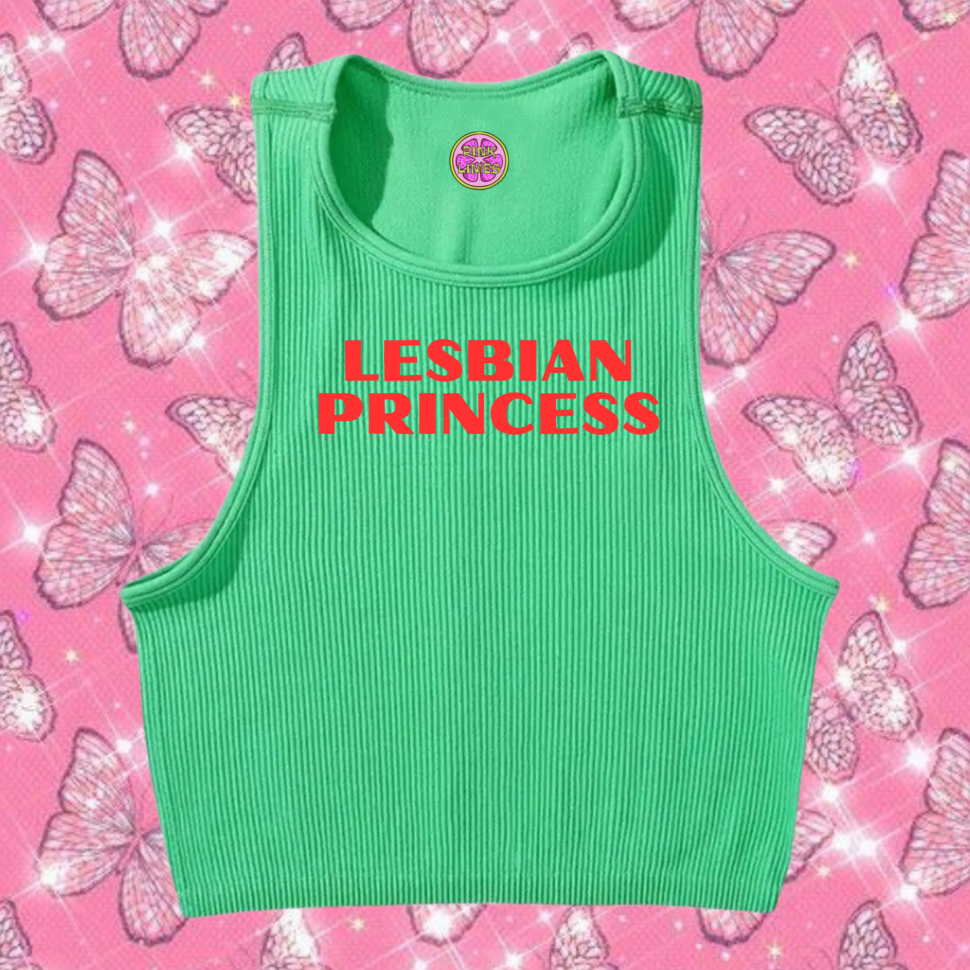 Lesbian Princess Crop Tank Top Emerald Green Shirts & Tops PinkLimes Trending Streetwear