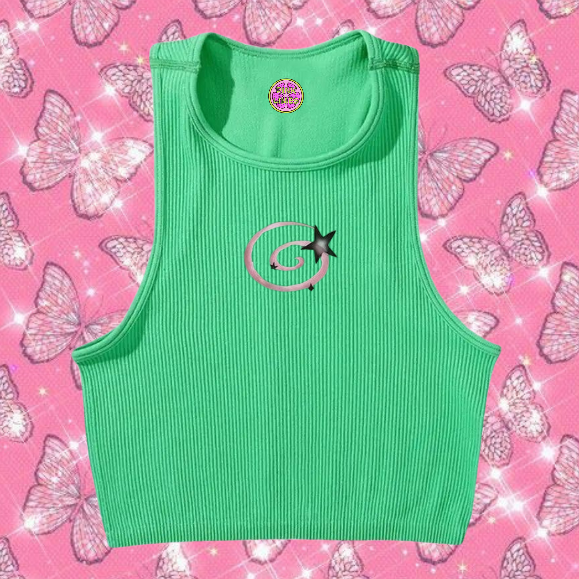 y2k Swirl Crop Tank Top Emerald Green Shirts & Tops PinkLimes Trending Streetwear
