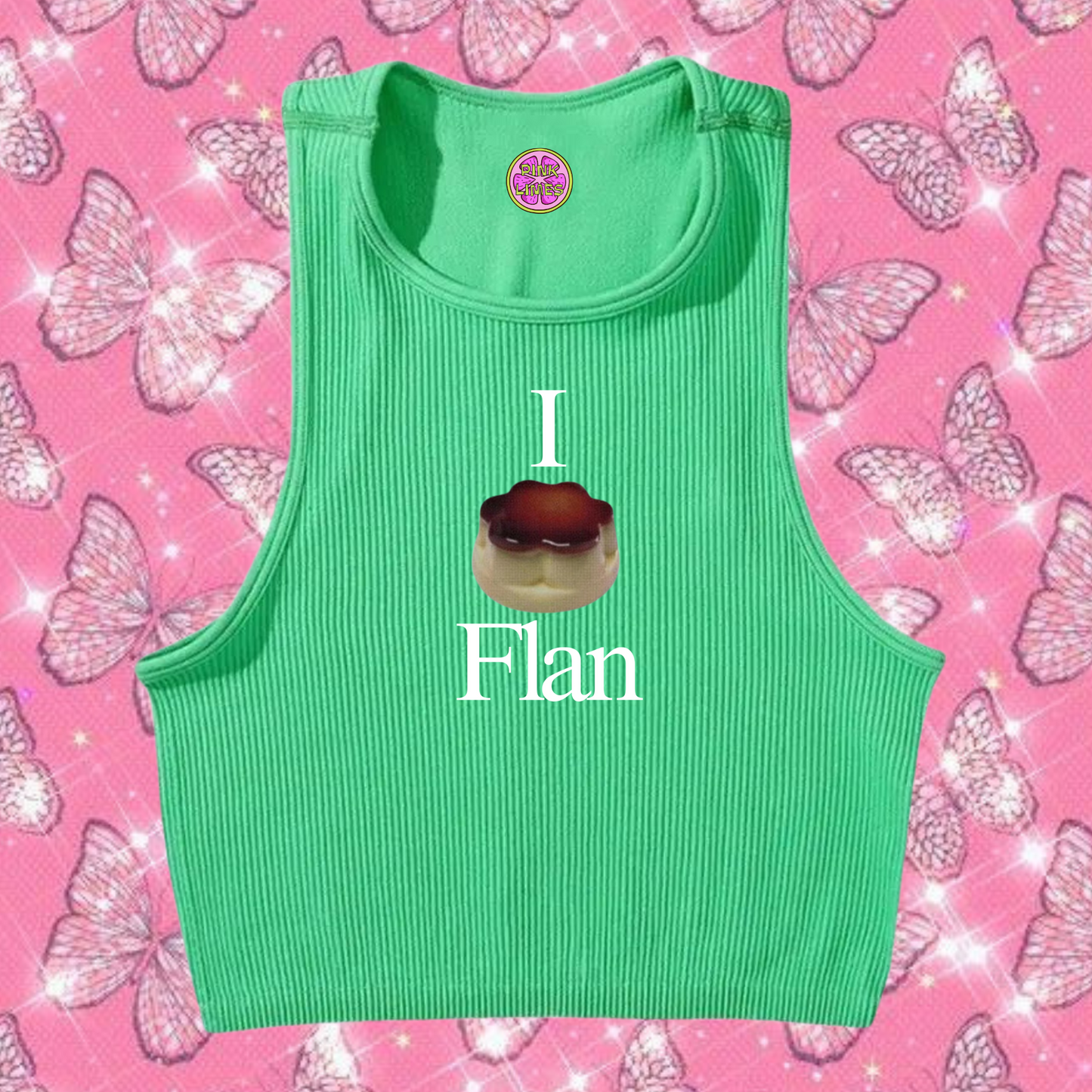 I Love Flan Crop Tank Top Emerald Green Shirts & Tops PinkLimes Trending Streetwear