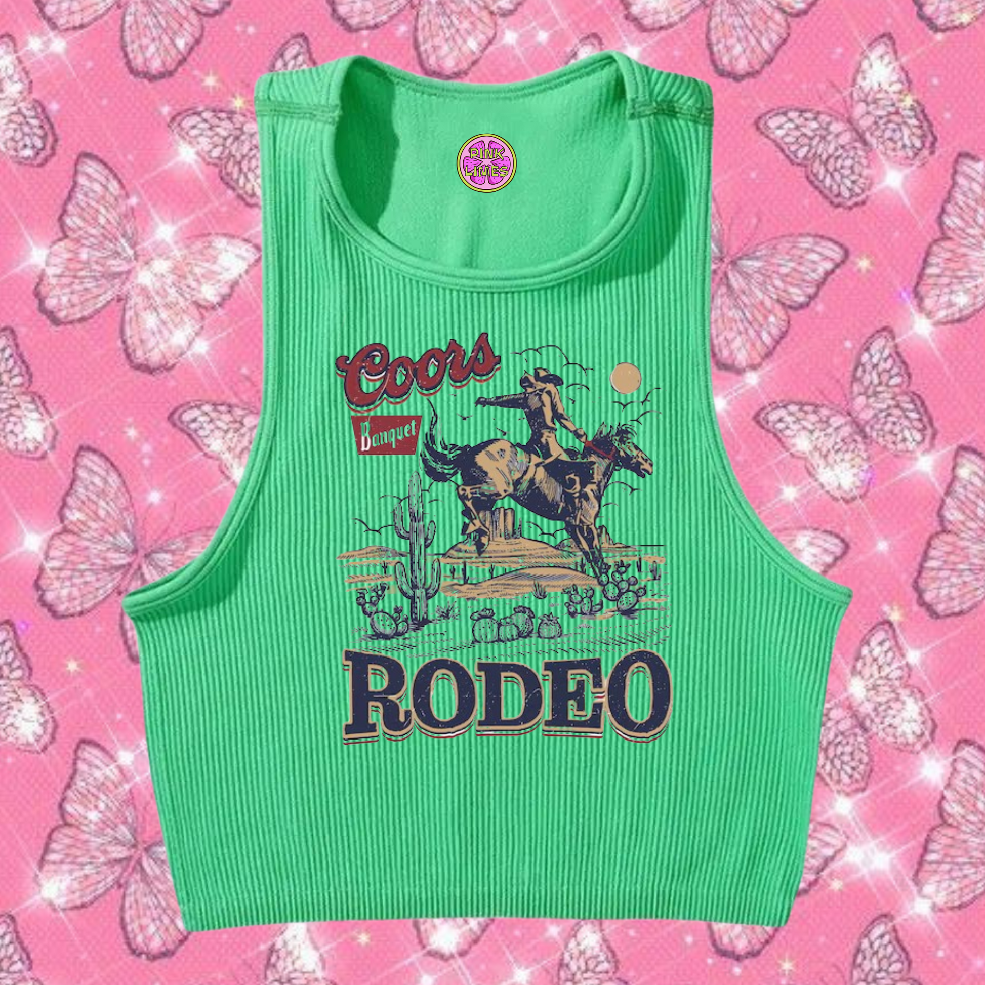 Coors Rodeo Western Crop Tank Top Emerald Green Shirts & Tops PinkLimes Trending Streetwear
