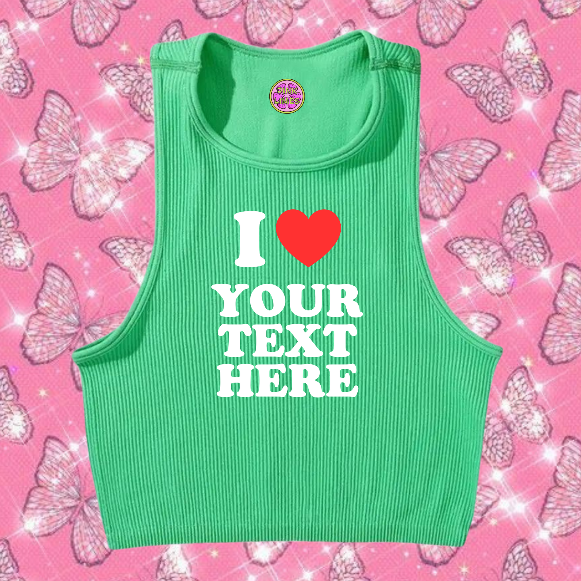 I Love Custom Text Tank Top Emerald Green Shirts & Tops PinkLimes Trending Streetwear