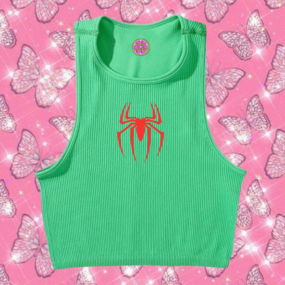 Red Spider Tank Top Emerald Green Shirts & Tops PinkLimes Trending Streetwear