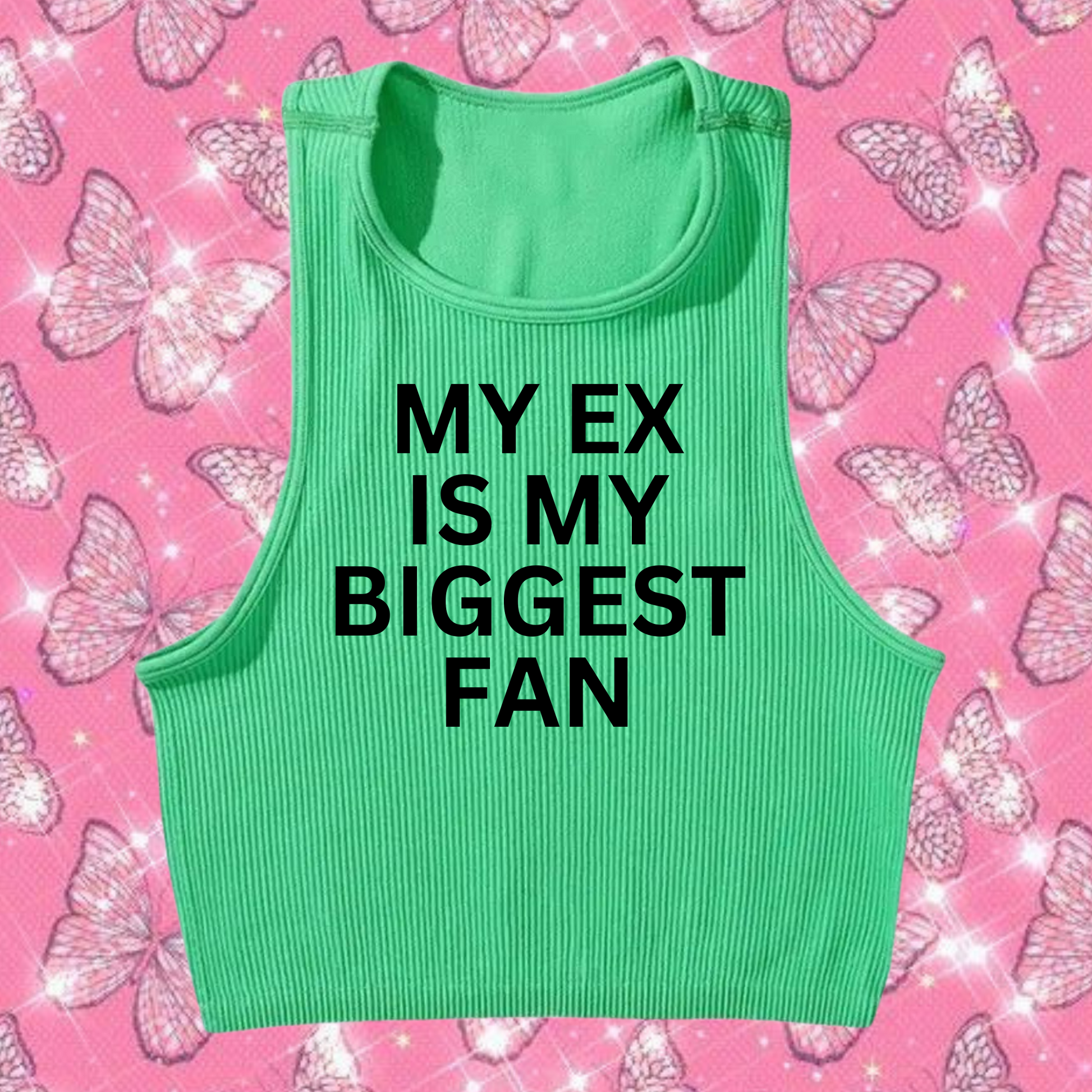 My Ex Is My Biggest Fan Crop Tank Top Emerald Green Shirts & Tops PinkLimes Trending Streetwear