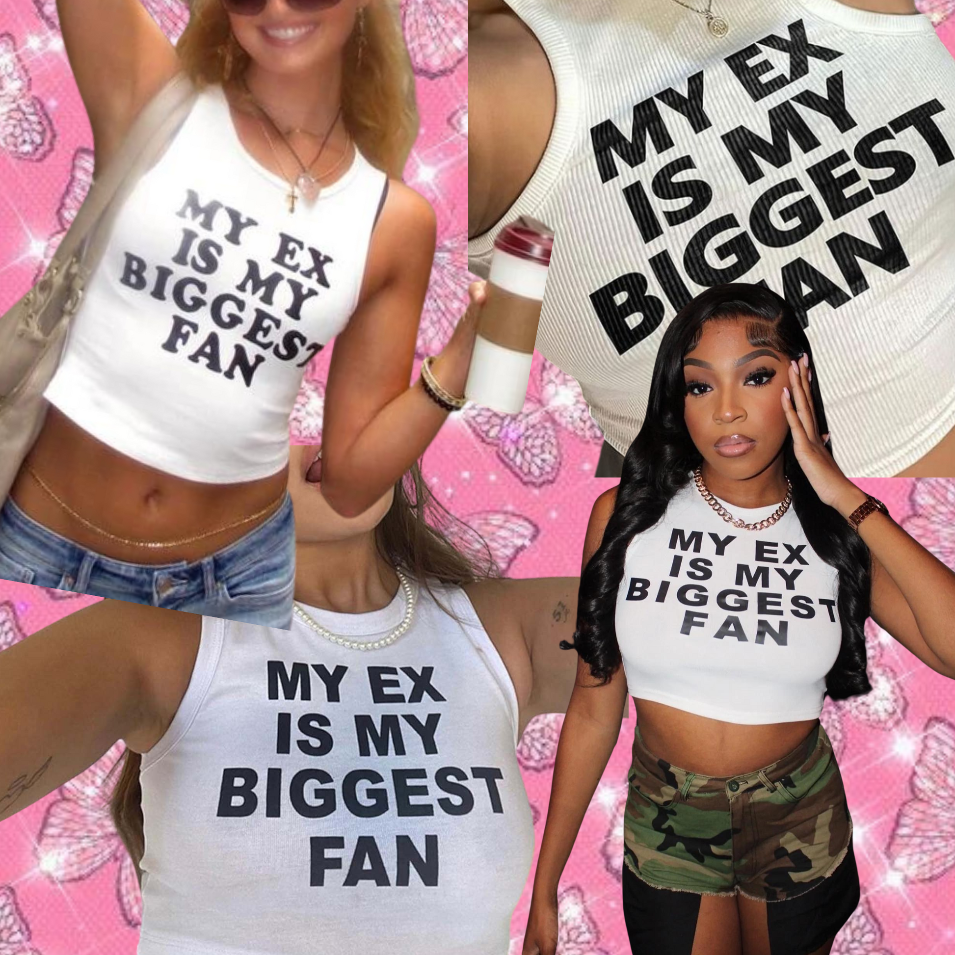 My Ex Is My Biggest Fan Crop Tank Top Shirts & Tops PinkLimes Trending Streetwear