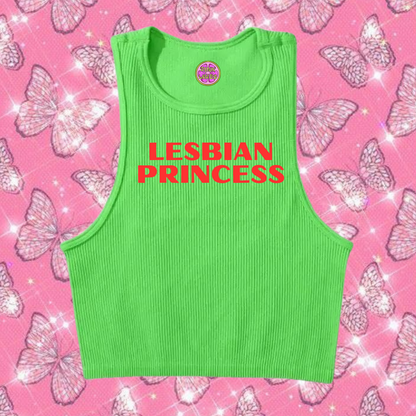 Lesbian Princess Crop Tank Top Green Shirts & Tops PinkLimes Trending Streetwear