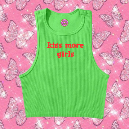 Kiss More Girls Crop Tank Top Green Shirts & Tops PinkLimes Trending Streetwear