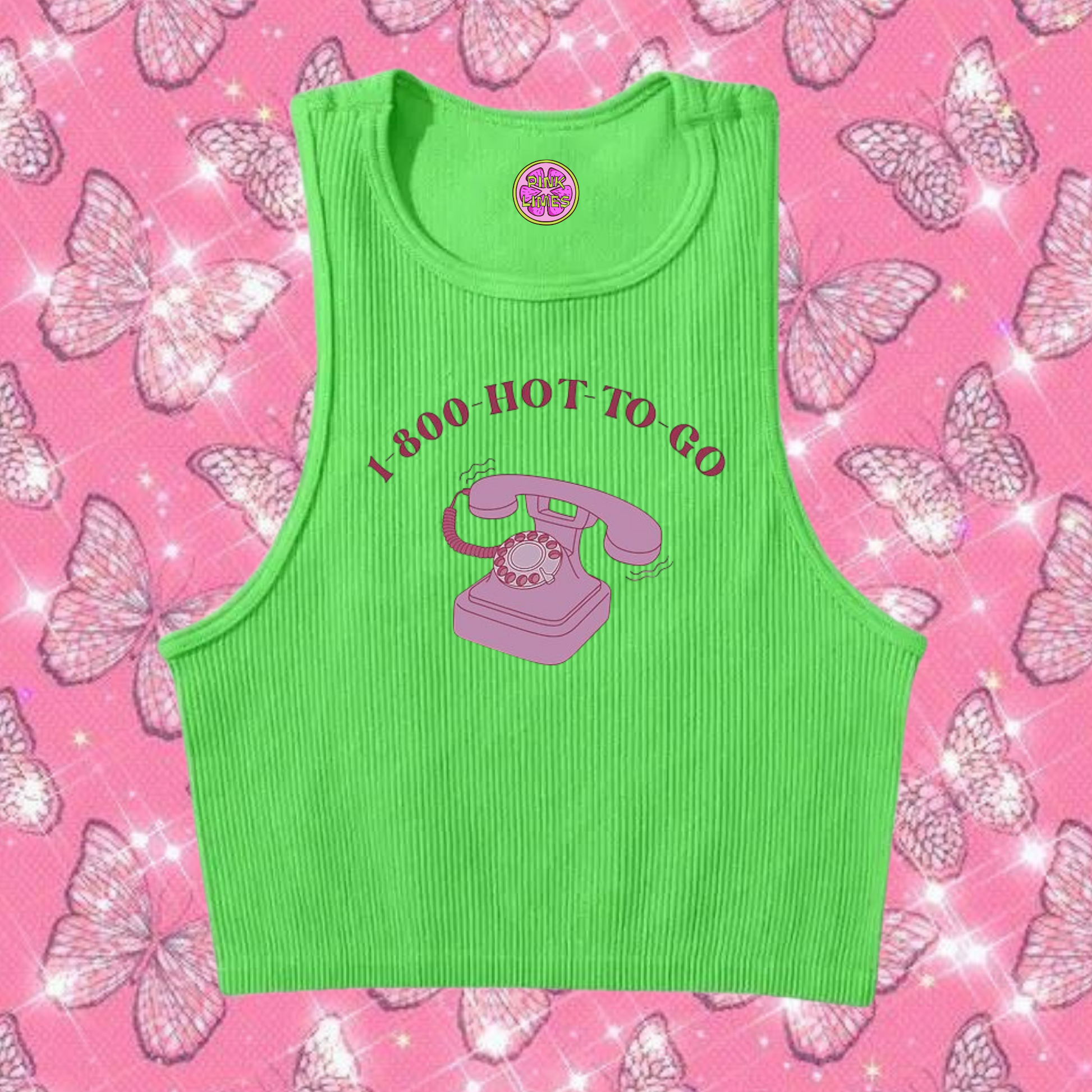 1-800 Hot To Go Crop Tank Top Green Shirts & Tops PinkLimes Trending Streetwear
