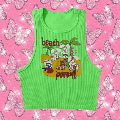 Beach Party Crop Tank Top Green Shirts & Tops PinkLimes Trending Streetwear