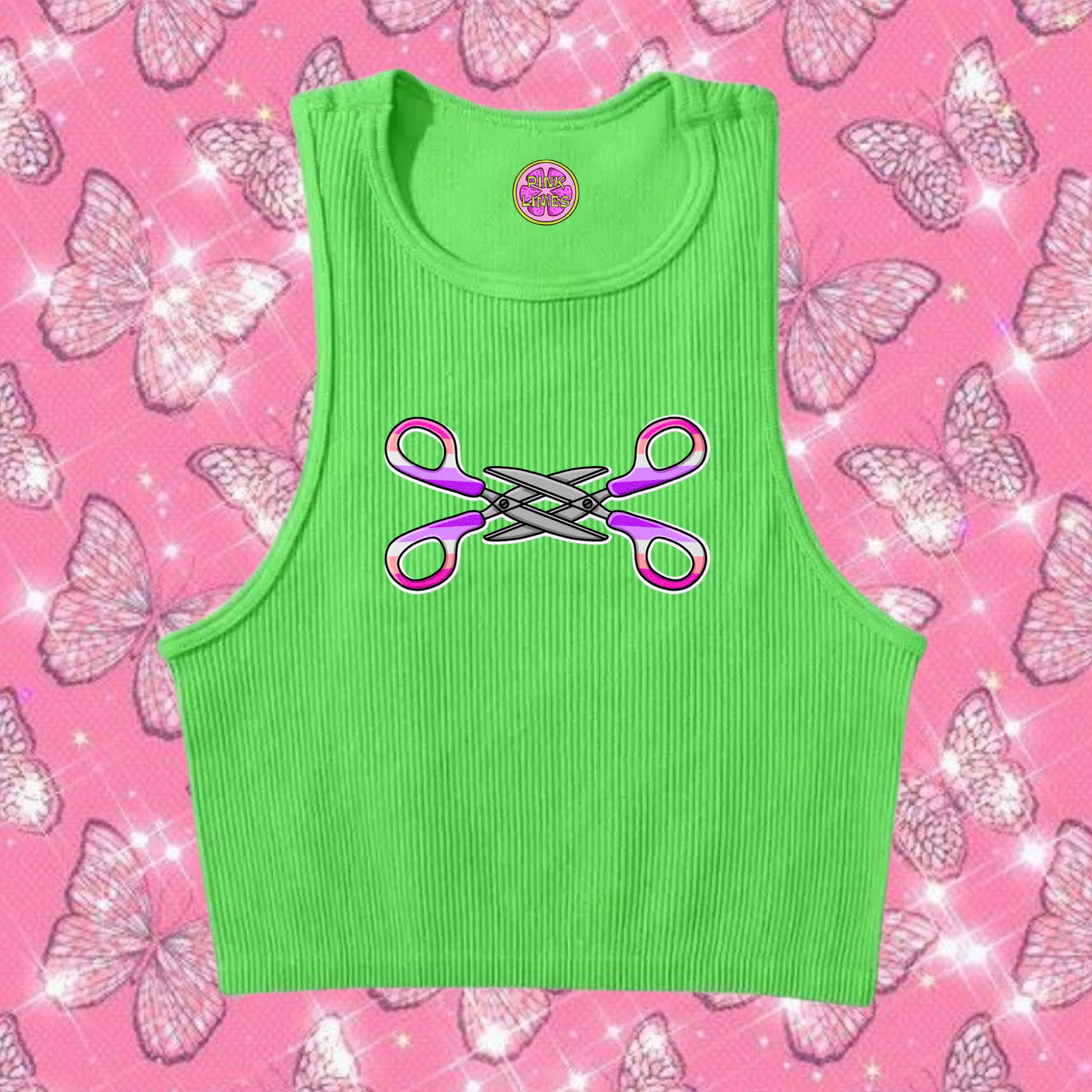 Scissor Love Crop Tank Top Green Shirts & Tops PinkLimes Trending Streetwear