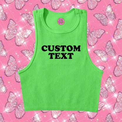 Custom Text Tank Top Green Shirts & Tops PinkLimes Trending Streetwear