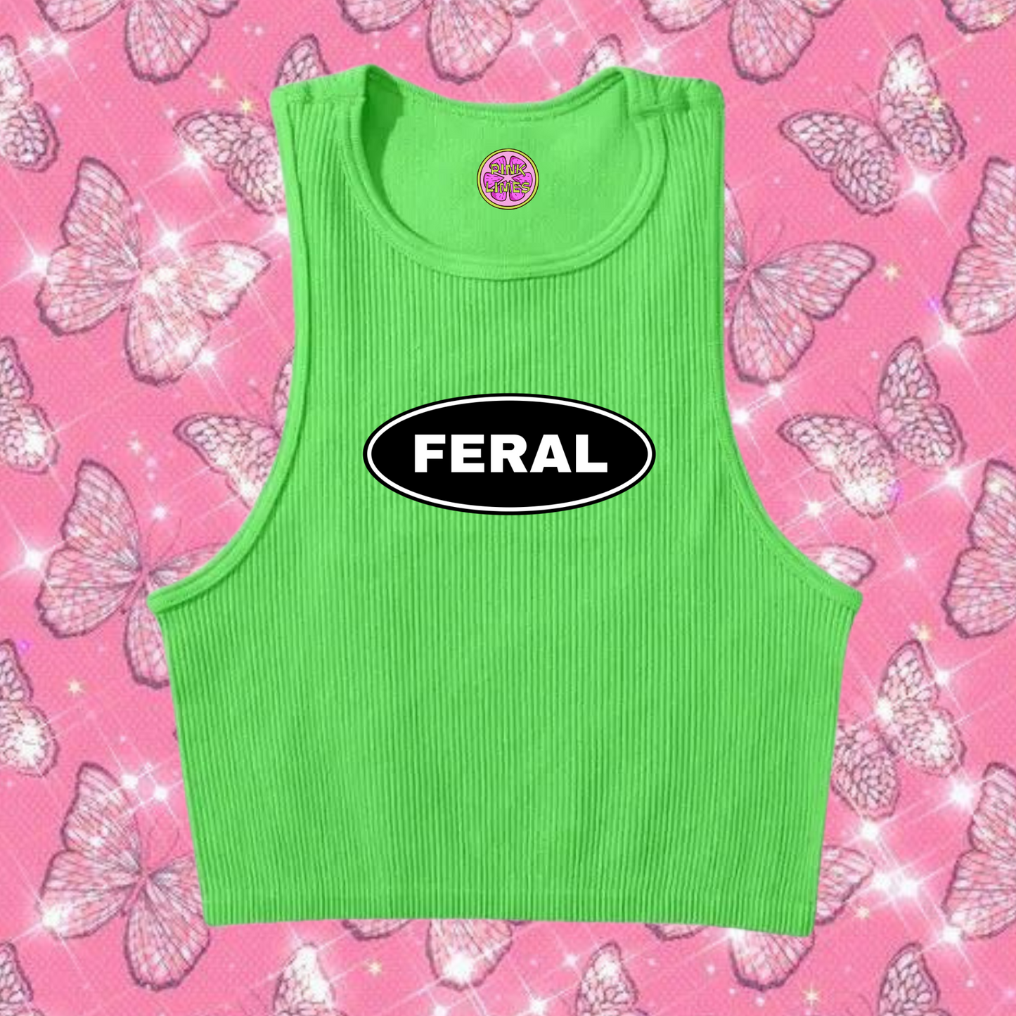Feral Crop Tank Top Green Shirts & Tops PinkLimes Trending Streetwear