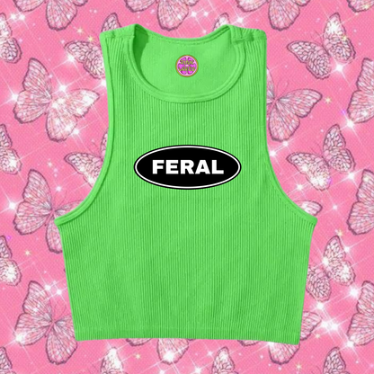 Feral Crop Tank Top Green Shirts & Tops PinkLimes Trending Streetwear