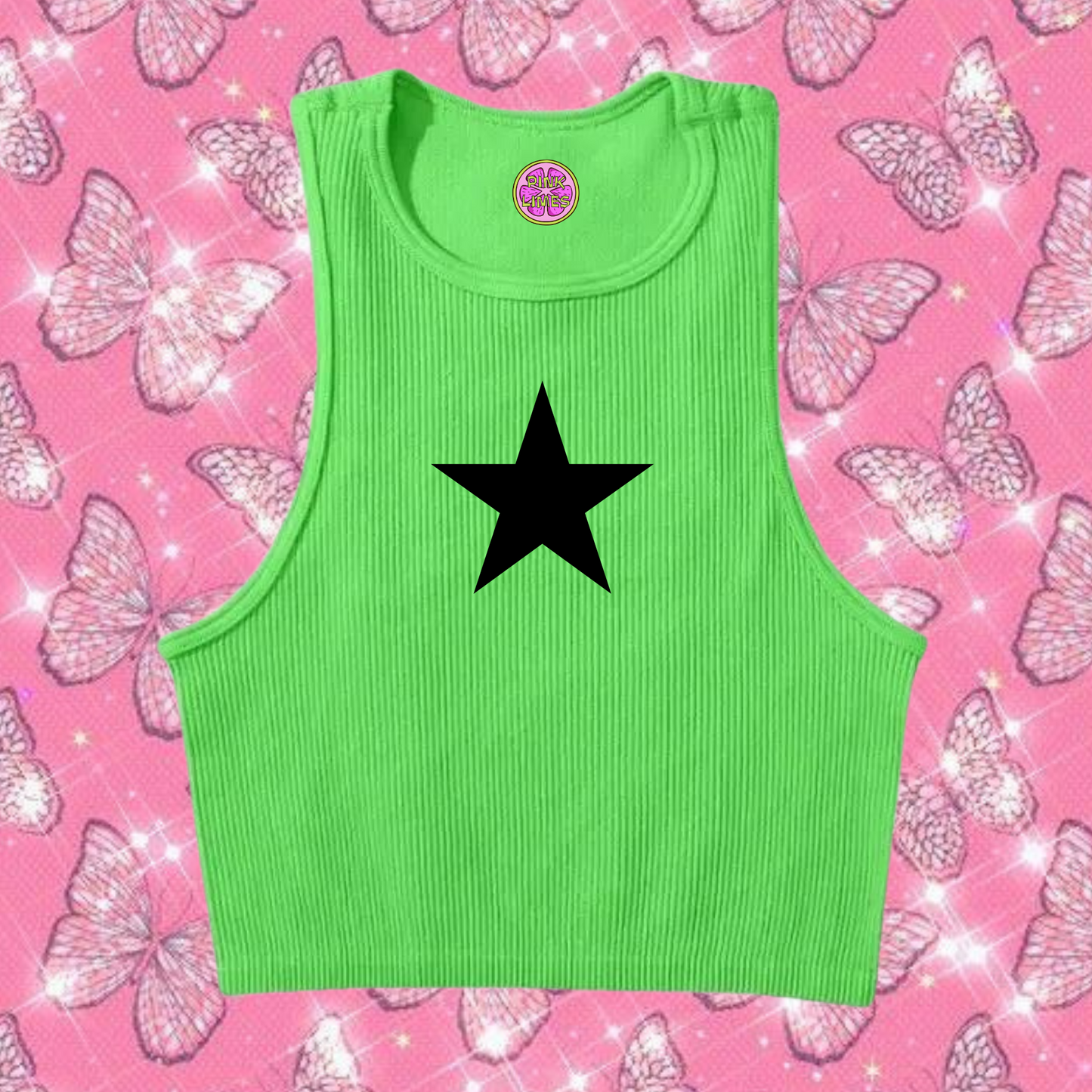 Star Crop Tank Top Green Shirts & Tops PinkLimes Trending Streetwear