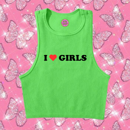 I Love Girls Crop Tank Top Green Shirts & Tops PinkLimes Trending Streetwear