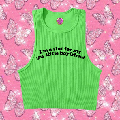 Sl*t For My Gay Little Crop Tank Top Green Shirts & Tops PinkLimes Trending Streetwear