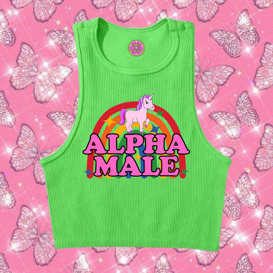 Alpha Male Crop Tank Top Green Shirts & Tops PinkLimes Trending Streetwear