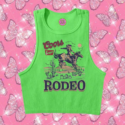 Coors Rodeo Western Crop Tank Top Green Shirts & Tops PinkLimes Trending Streetwear