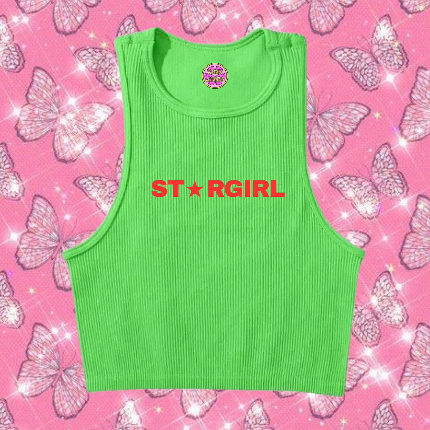 Star Girl Crop Tank Top Green Shirts & Tops PinkLimes Trending Streetwear