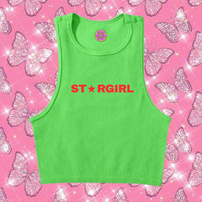 Star Girl Crop Tank Top Green Shirts & Tops PinkLimes Trending Streetwear