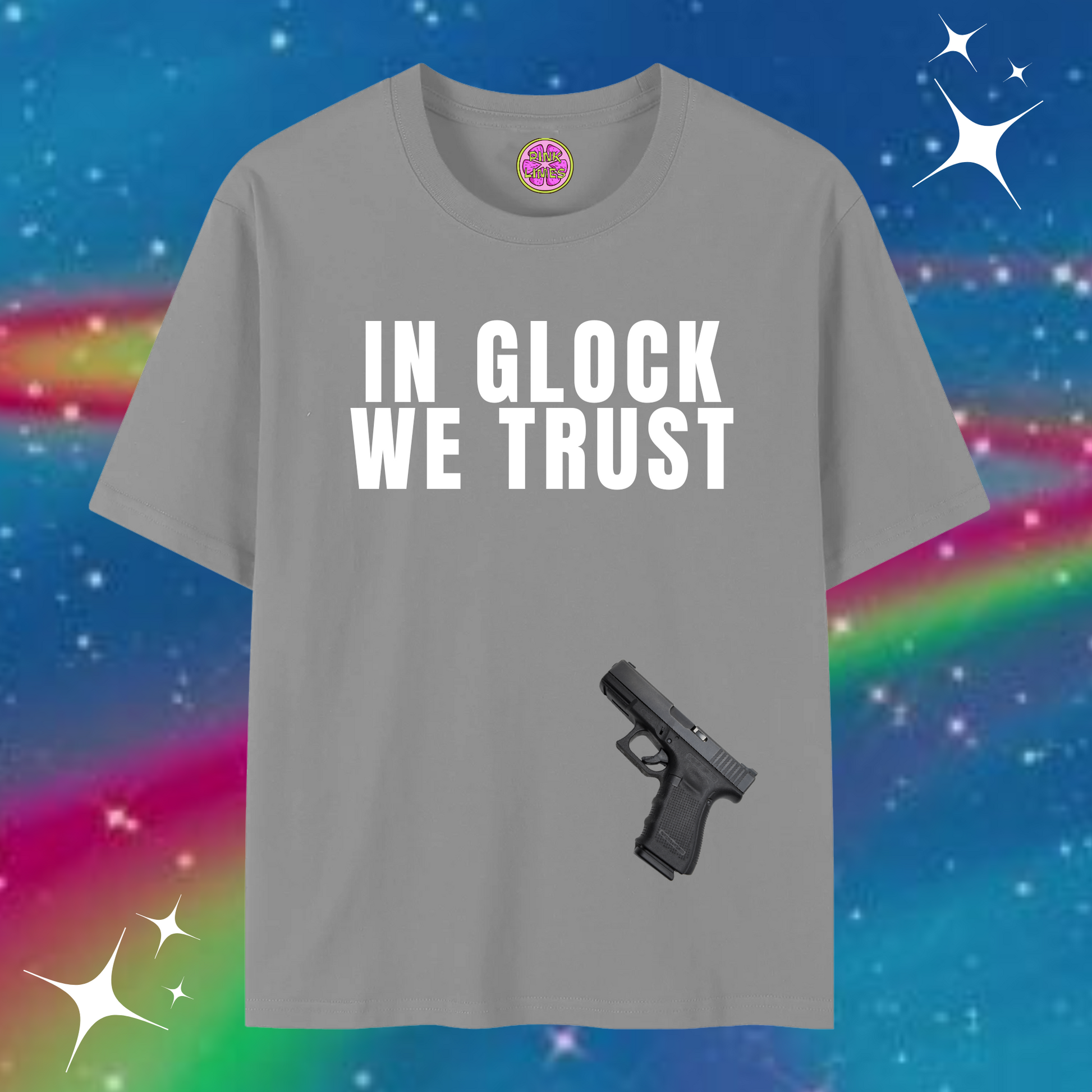 In Glock We Trust Baggy Tee Gray Shirts & Tops PinkLimes Trending Streetwear