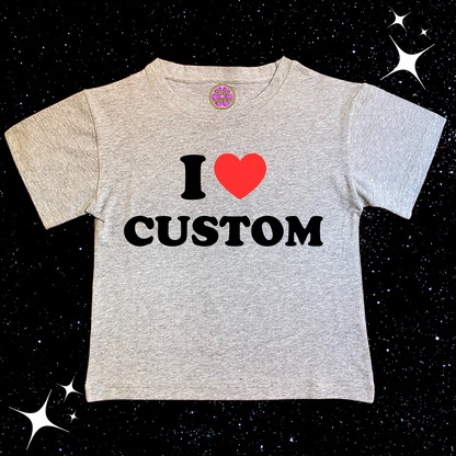 I Love Custom Crop Tee Grey Shirts & Tops PinkLimes Trending Streetwear
