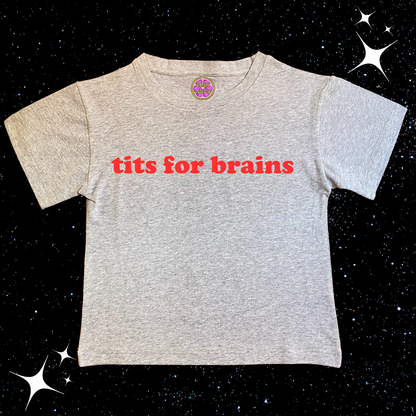 tits for brains Crop Tee Grey Shirts & Tops PinkLimes Trending Streetwear